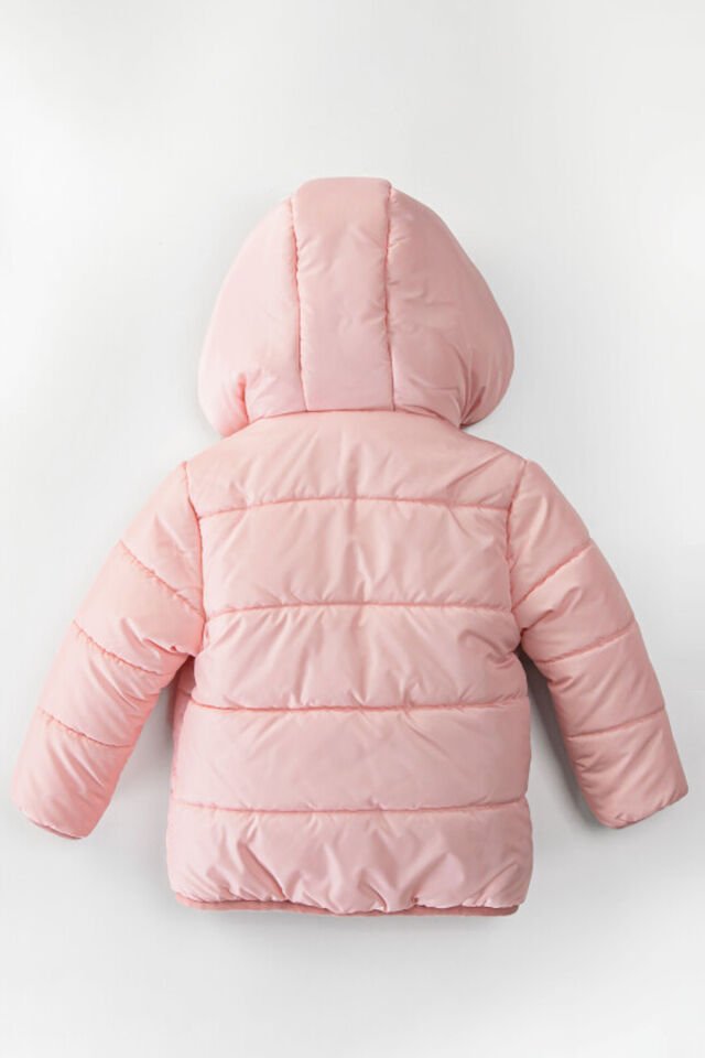 Tavşan Şişme İçi Peluş Kürklü Fermuarlı Cepli Kalın Kar Kapüşonlu Kışlık Kız Bebek Mont Çocuk Kaban Pembe - 5 YAŞ