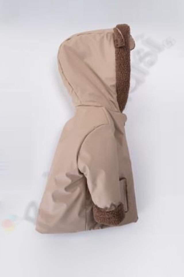 Ayılı İçi Peluş Kürklü Fermuarlı Cepli Kalın Kapüşonlu Kar Şişme Kışlık Erkek Bebek Mont Çocuk Kaban Kahverengi - 6-7 Yaş