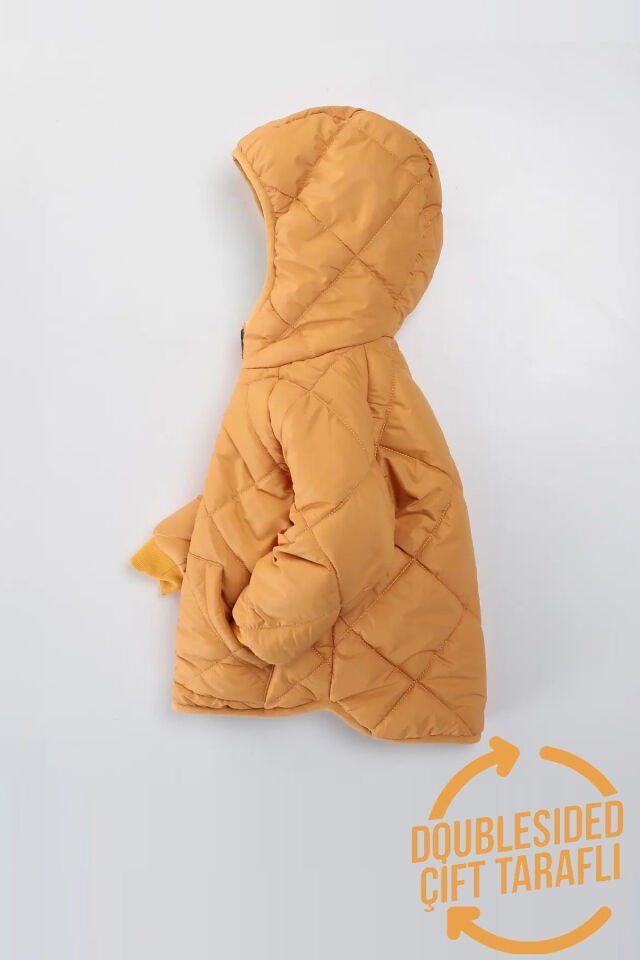 Çift Taraflı Peluş Kürklü Şişme Fermuarlı Cepli Kar Kapüşonlu Kışlık Erkek Bebek Mont Çocuk Kaban Lacivert - 2-3 Yaş