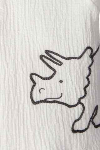 Dinozor Desenli Keten Erkek Bebek Muslin Takım Erkek Bebek Şortlu Takım Erkek Bebek Alt Üst Takım Füme - 18 Ay