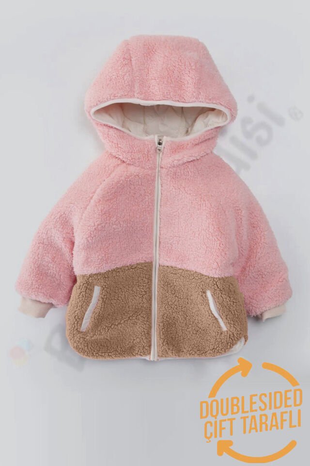 Çift Taraflı Fermuarlı İçi Peluş Kürklü Şişme Cepli Kar Kapüşonlu Kışlık Kız Bebek Mont Çocuk Kaban Ekru - 6-7 Yaş
