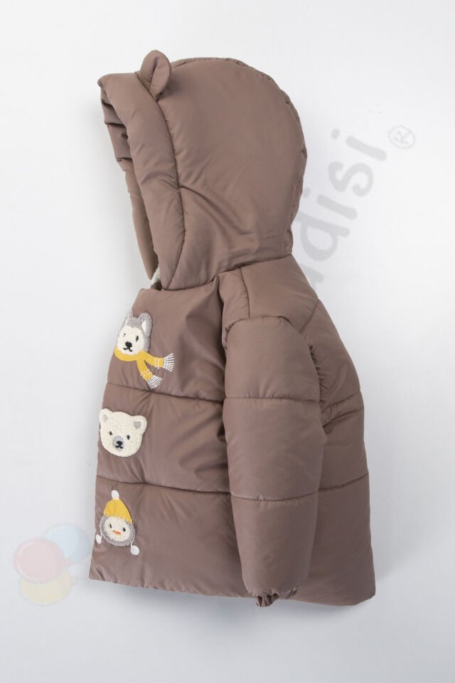 Su geçirmez İçi Kürklü Peluş Fermuarlı Kalın Kapüşonlu Şişme Kar Kışlık Erkek Bebek Mont Çocuk Kaban Ekru - 4-5 Yaş