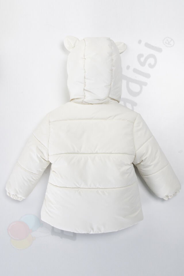 Su geçirmez İçi Kürklü Peluş Fermuarlı Kalın Kapüşonlu Şişme Kar Kışlık Erkek Bebek Mont Çocuk Kaban Ekru - 4-5 Yaş