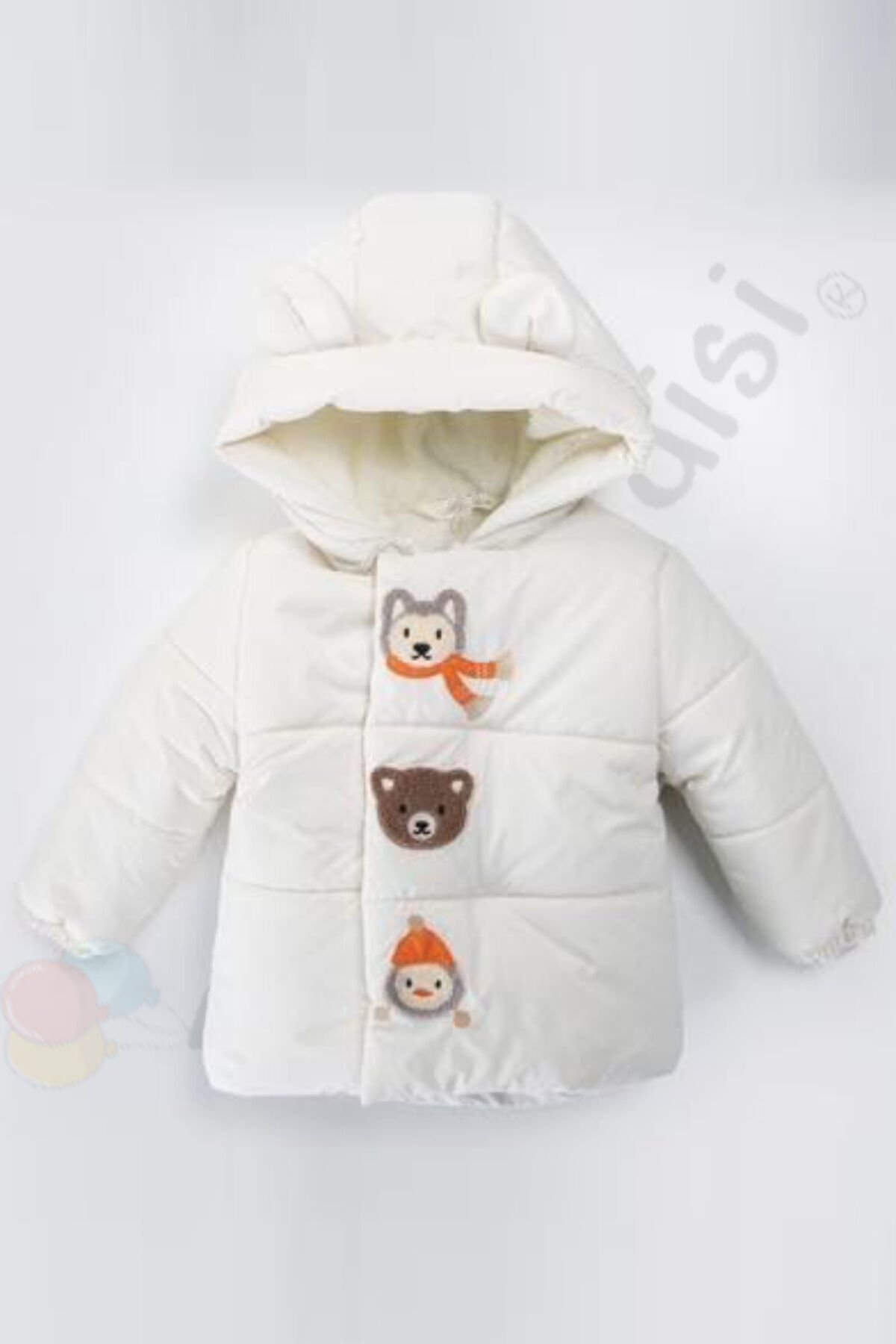 Su geçirmez İçi Kürklü Peluş Fermuarlı Kalın Kapüşonlu Şişme Kar Kışlık Erkek Bebek Mont Çocuk Kaban Ekru - 3-4 Yaş
