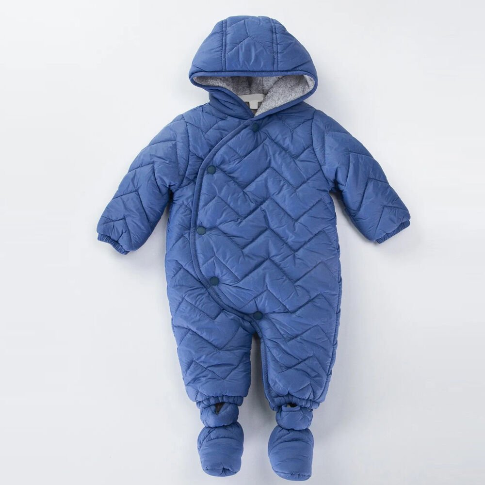 Kapitone İçi Kürklü Peluş Çıtçıtlı Kışlık Kapüşonlu Çocuk Erkek Bebek Astronot Tulum Kozmonot Mont Mavi - 9 Ay