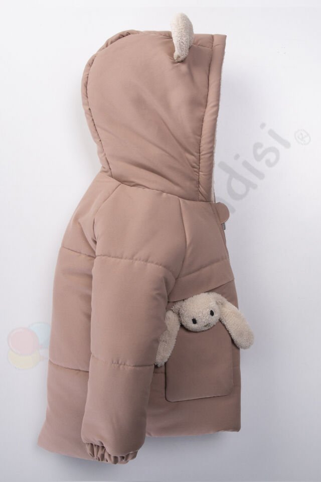 YENİ Tavşanlı Fermuarlı İçi Peluş Kürklü Kalın Kapüşonlu Kar Şişme Kışlık Kız Bebek Mont Çocuk Kaban Pembe - 3-4 Yaş
