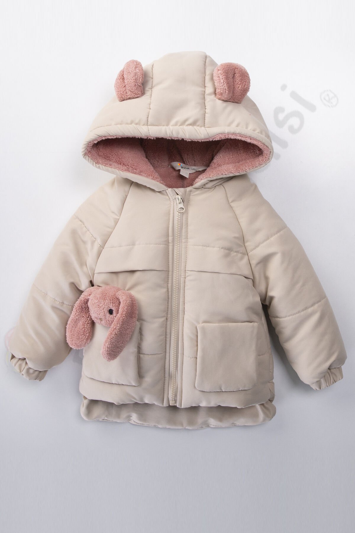 YENİ Tavşanlı Fermuarlı İçi Peluş Kürklü Kalın Kapüşonlu Kar Şişme Kışlık Kız Bebek Mont Çocuk Kaban Bej - 4-5 Yaş