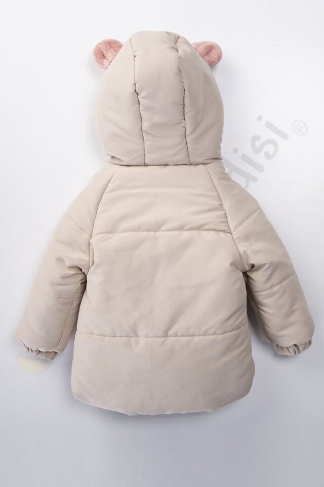 YENİ Tavşanlı Fermuarlı İçi Peluş Kürklü Kalın Kapüşonlu Kar Şişme Kışlık Kız Bebek Mont Çocuk Kaban Bej - 4-5 Yaş