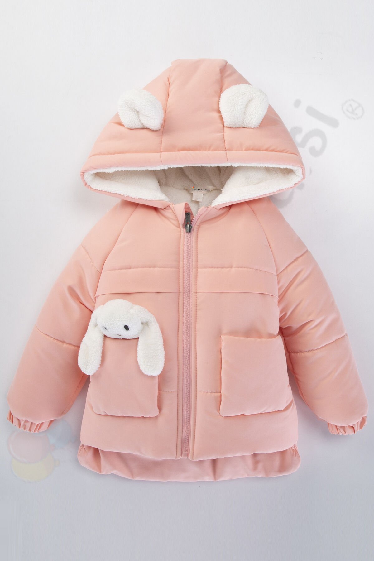 YENİ Tavşanlı Fermuarlı İçi Peluş Kürklü Kalın Kapüşonlu Kar Şişme Kışlık Kız Bebek Mont Çocuk Kaban Pembe - 4-5 Yaş