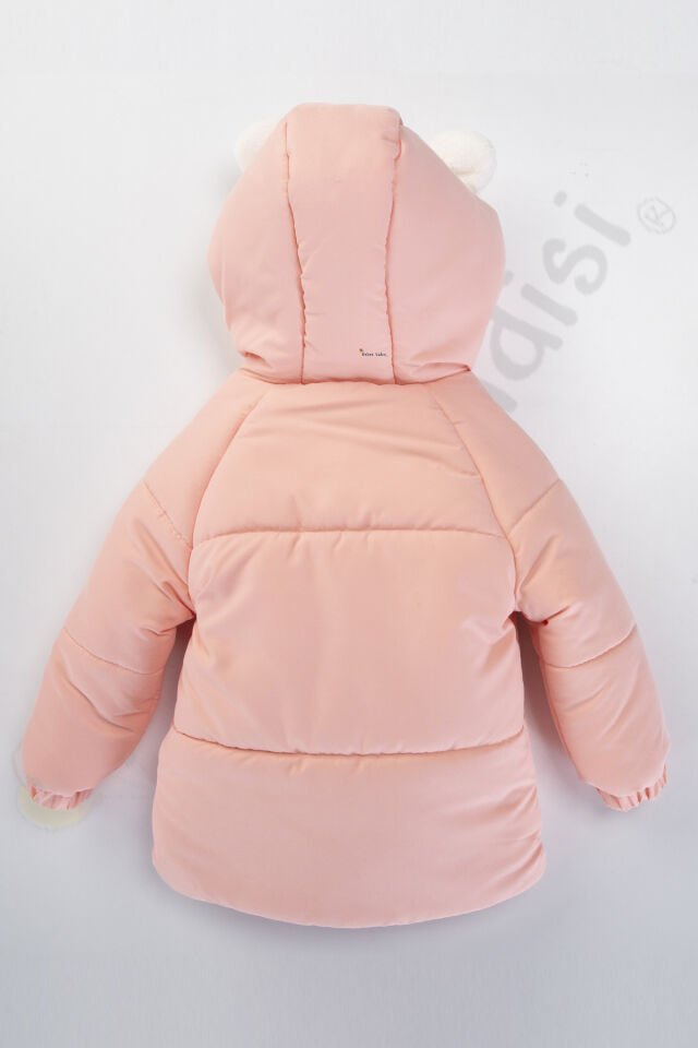 YENİ Tavşanlı Fermuarlı İçi Peluş Kürklü Kalın Kapüşonlu Kar Şişme Kışlık Kız Bebek Mont Çocuk Kaban Pembe - 4-5 Yaş
