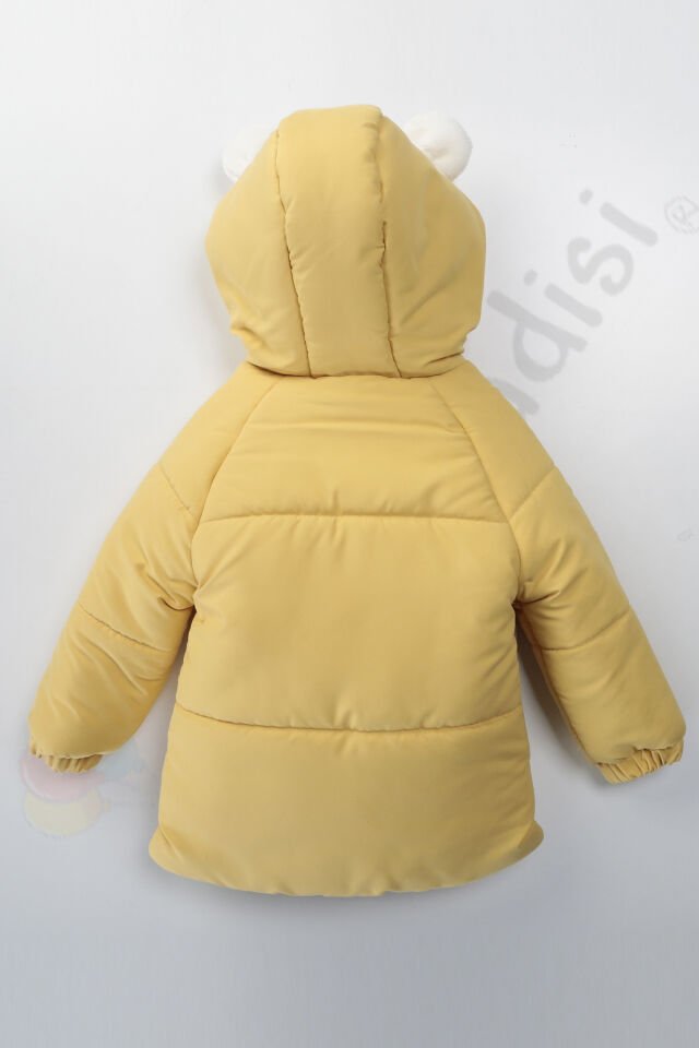 YENİ Tavşanlı Fermuarlı İçi Peluş Kürklü Kalın Kapüşonlu Kar Şişme Kışlık Kız Bebek Mont Çocuk Kaban Sarı - 2-3 Yaş