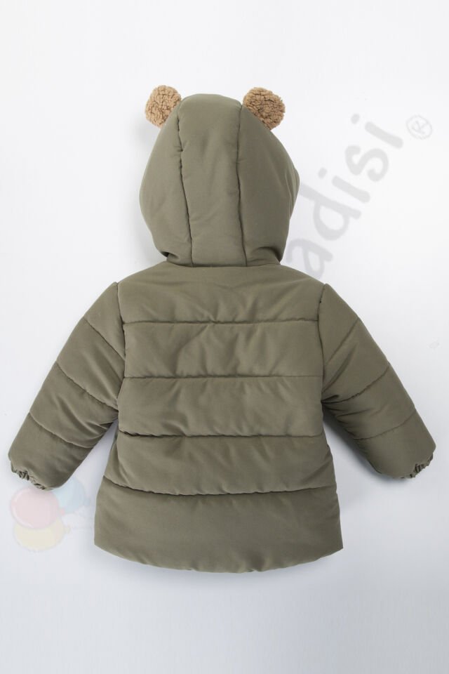 Ayıcıklı İçi Peluş Kürklü Fermuarlı Kapitone Kapüşonlu Kar Şişme Kışlık Erkek Bebek Mont Çocuk Kaban Haki - 6-7 Yaş