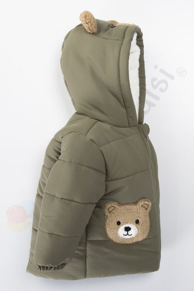 Ayıcıklı İçi Peluş Kürklü Fermuarlı Kapitone Kapüşonlu Kar Şişme Kışlık Erkek Bebek Mont Çocuk Kaban Lacivert - 4-5 Yaş