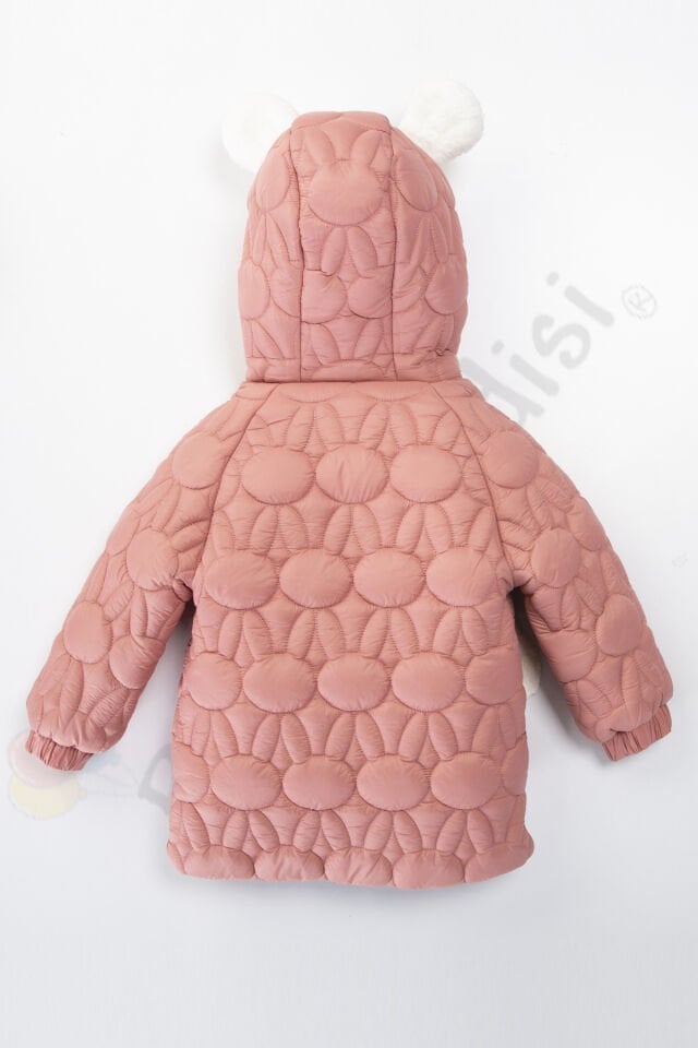 YENİ Tavşanlı Fermuarlı İçi Kürklü Peluş Cepli Kapüşonlu Şişme Kar Kışlık Kız Bebek Mont Çocuk Kaban