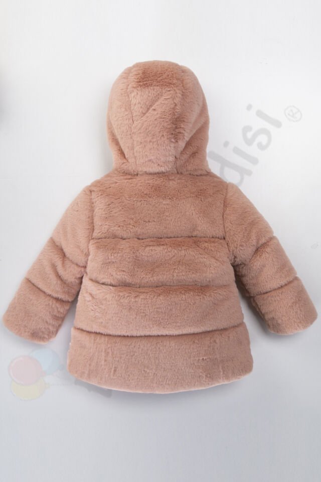 Peluş Kalın Fermuarlı İçi Kürklü Su Geçirmez Kapüşonlu Şişme Kar Kışlık Kız Bebek Mont Çocuk Kaban Gül Kurusu - 6-7 Yaş