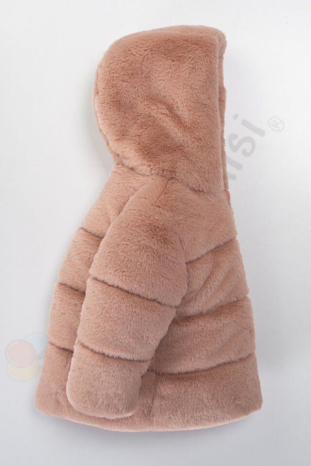 Peluş Kalın Fermuarlı İçi Kürklü Su Geçirmez Kapüşonlu Şişme Kar Kışlık Kız Bebek Mont Çocuk Kaban Gül Kurusu - 6-7 Yaş