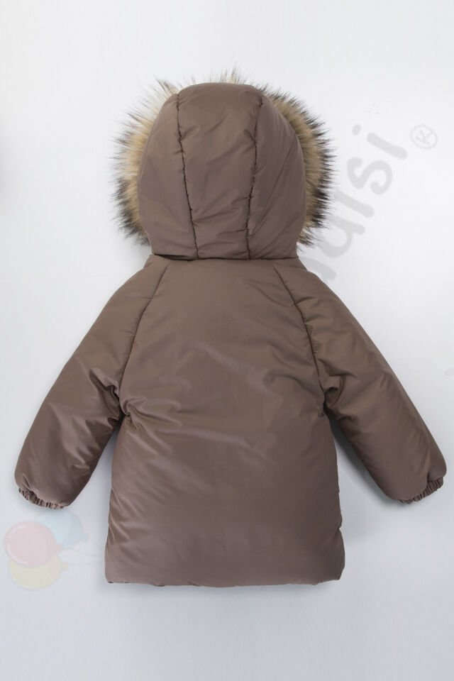 YENİ Varaklı Peluş Kürklü Fermuarlı Kapitone Kapüşonlu Kar Şişme Kışlık Erkek Bebek Mont Çocuk Kaban Kahverengi - 2-3 Yaş